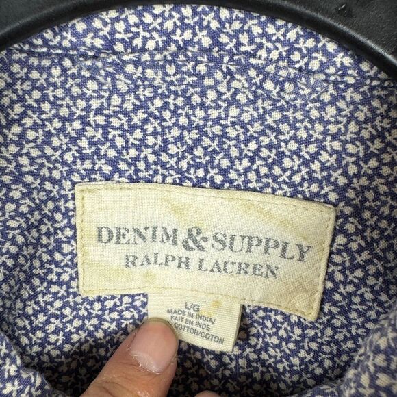 Denim Supply Ralph Lauren Shirt Mens Button Up Large Blue Floral Casual Cotton - Picture 6 of 9